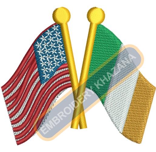 USA IRISH flags embroidery design